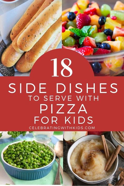 Birthday Party Pizza Table, Healthy Pizza Side Dishes, Food To Go With Pizza Party, Side With Pizza Party, Pizza Side Dishes Ideas Parties, Food To Go With Pizza, Side Dishes For Pizza Night, Pizza Dinner Ideas Sides, Sides For Pizza Night