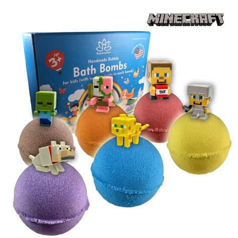 6 Bath Bombs with MINECRAFT Toys Inside for Kids Natural & | Etsy Kids Bubble Bath, Bubble Bath Bomb, Minecraft Toys, Bath Gift Set, Bath Ball, Organic Bath Products, Bath Gift, Handmade Bath Products, Kids Bath