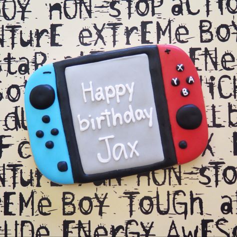 Nintendo Switch Cupcakes, Nintendo Switch Cookies Decorated, Nintendo Cookies Decorated, Nintendo Switch Cookies, Game Controller Cookies Decorated, Nintendo Switch Cakes For Boys, Video Game Cakes, Happy A, Car Cake