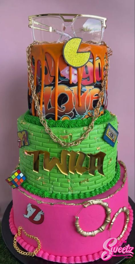 90's Theme Graduation Party, Sweet 16 90s Theme, 90s Treat Table, Freaknik Birthday Cake, 90's Vs 2000's Party, Freaknik Cake, Freaknik Birthday Party, 90s Birthday Cake Ideas, Freaknik 90s Party Decorations