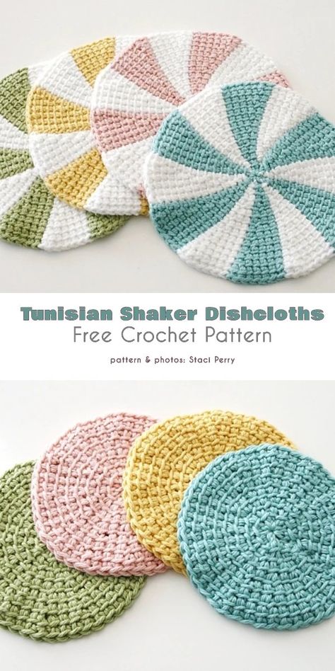 Circular Dishcloth or Potholder Free Crochet Pattern Tunisian Crochet Free, Crochet Coasters Free Pattern, Tunisian Crochet Patterns, Dishcloth Crochet Pattern, Crochet Dishcloth, Crochet Washcloth, Crochet Tips, Crochet Potholders, Dishcloth Pattern