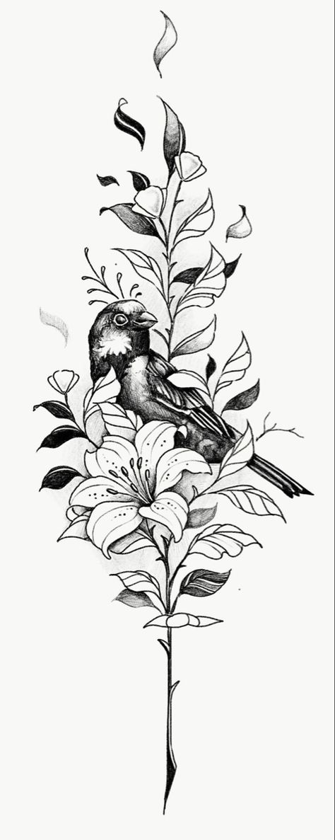 Sparrow And Daisy Tattoo, Lily And Bird Tattoo, Sparrow And Lilies Tattoo, Lilly And Bird Tattoo, Bird And Lily Tattoo, Lily And Sparrow Tattoo, Sparrow With Lillies Tattoo, Consider The Lilies Tattoo, Sparrows And Lillies Tattoo