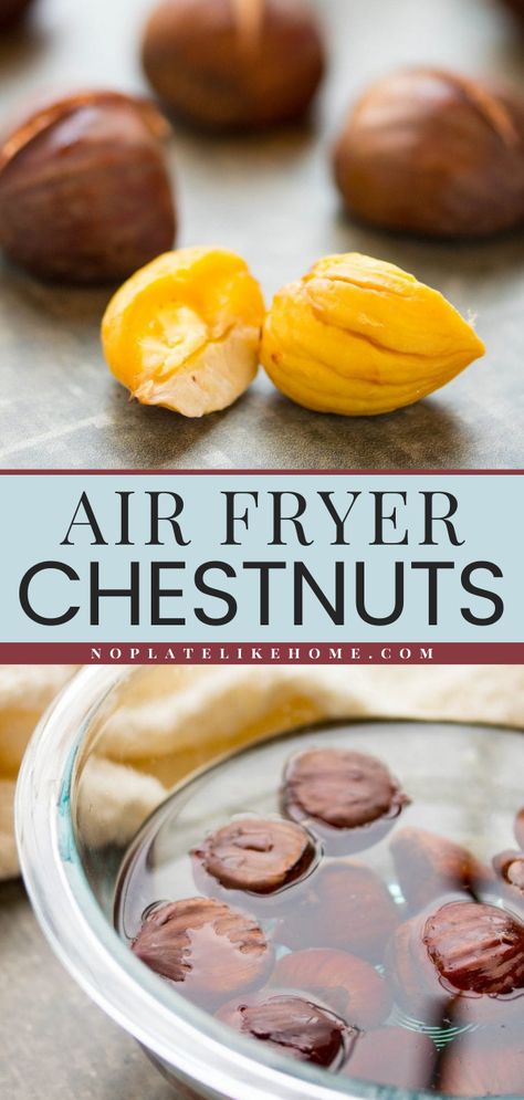 Learn how to Roast Chestnuts in the Air Fryer for an easy Christmas treat! This recipe is vegan, vegetarian, and gluten-free. Add this to your favorite holiday treats for the family! Chestnuts In Air Fryer Easy, Roasting Chestnuts In Air Fryer, Roasting Chestnuts Recipe, Airfryer Christmas Recipes, Chestnuts In Air Fryer, Roasted Chestnuts Recipes, Chestnuts Recipes, Easy Christmas Treat, Chestnut Recipes