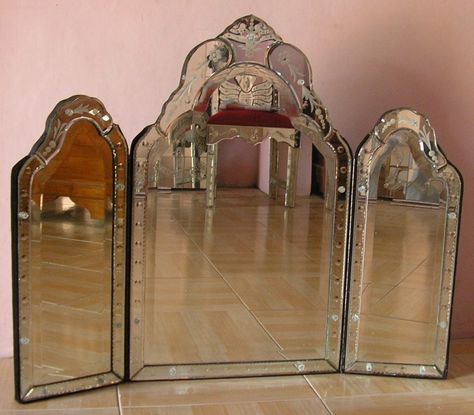 Tri Fold Mirror, Stand Up Mirror, Venetian Mirror, Trifold Mirror, Central Java, Dressing Mirror, Bathroom Trends, Funky Painted Furniture, Mirrored Furniture