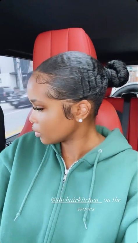 Slick Back Bun With Hat, Mid Slick Back Bun, Slick Bun Black Women, Natural Hair Slick Back Bun, Sleek Bun Natural Hair, Slick Back Bun Natural Hair 4c, Side Part Slick Back Bun Natural Hair, Sleek Bun Black Women, Slick Back Ponytail Natural Hair