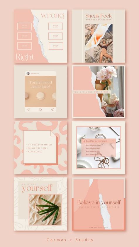 Peach Terracotta, Cohesive Instagram Feed, Pastel Minimalist, Instagram Feed Layout, Shopify Templates, Page Layout Design, Instagram Branding, Instagram Layout, Instagram Feed Ideas