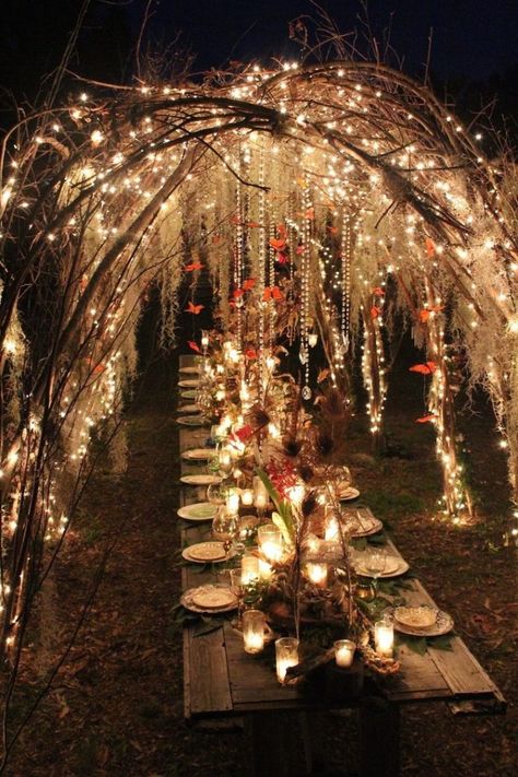 Fairy Dinner in the Garden Enchanted Forest Decorations, Elvish Wedding, Witch Wedding, Enchanted Forest Wedding, Outdoor Fall Wedding, Forest Decor, Wedding Scene, Fall Wedding Decorations, Fall Outdoor