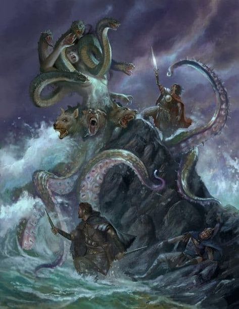 Greek Monsters Art, Scylla Greek Mythology, Scylla And Charybdis, Mystical Creatures Mythology, Greek Mythological Creatures, Greek Monsters, Mythical Sea Creatures, Roman Design, Greek Mythology Art