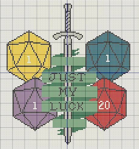 Buzy Bobbins: Just my luck - Unlucky Dungeons and Dragons player cross stitch design Dungeons And Dragons Crochet Patterns, Dungeons And Dragons Perler Beads, Geeky Cross Stitch Patterns, Geeky Cross Stitch, Crochet Graphs, Just My Luck, Book Marker, Dragon Cross Stitch, Tapestry Crochet Patterns