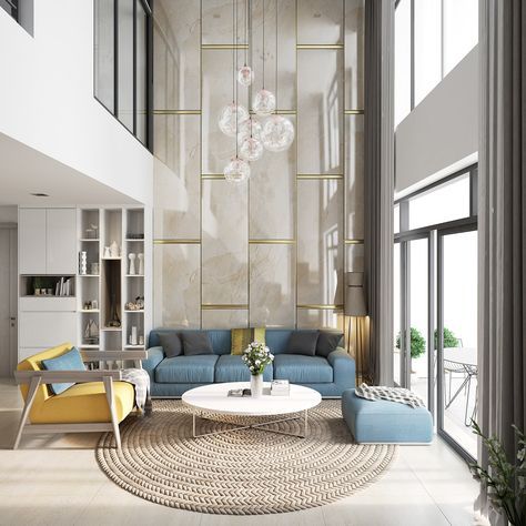 Are you wondering about how you could launch your living room to the top rung of the trend ladder? What about removing the ceiling and creating a double height Double Height Living Room, High Ceiling Living Room, Tall Windows, Condo Design, Double Height, Luxury Living Room Design, Design Del Prodotto, Living Room Pictures, Minimalist Living