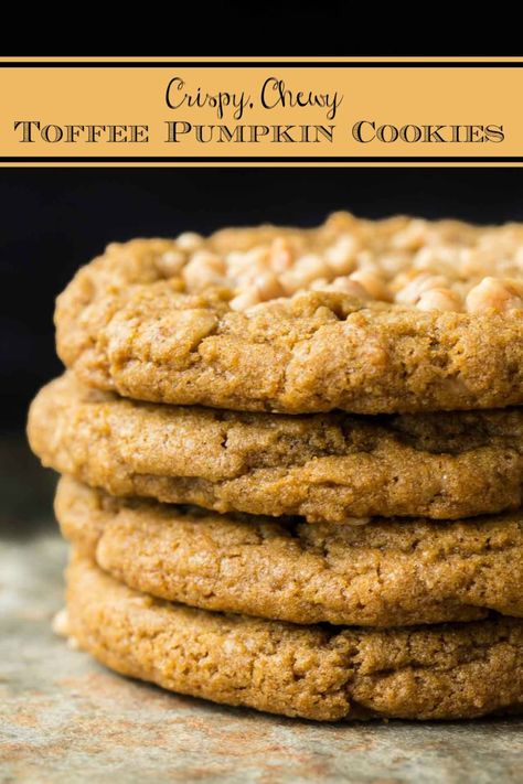 Pumpkin Chip Cookies, Pumpkin Cookies Healthy, Chewy Toffee, Pumpkin Cookies Easy, Pumpkin Chip, Toffee Bits, Fall Things, Delicious Pumpkin, Pumpkin Cookies