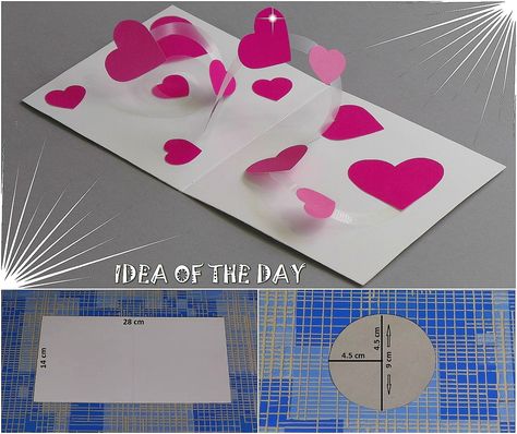 DIY - SPIRAL HEARTS POP UP CARD - TUTORIAL This measurements for spiral hearts pop up card (pop up hearts card). How to make spiral hearts pop up card by IDEA OF THE DAY. Greeting Card Making Ideas, Heart Pop Up Card, Greeting Card Making, Origami Cards, Diy Pop, Hearts Card, Card Making Ideas, Heart Card, Making Greeting Cards