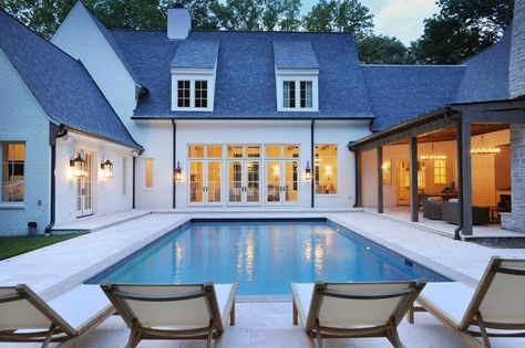 CastleHomes_SBGNash_Chickering12_01-15   This is THE perfect rear-view of my Dream house! Backyard Pool House, U Shaped Houses, Square House, Courtyard Pool, Pool House Plans, Landscape Plants, Pool Cabana, Pool Lounger, Zone 5