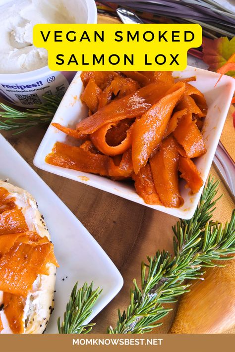 Vegan Salmon Recipe, Vegan Smoked Salmon, Vegan Salmon, Bagels Breakfast, Lox Recipe, Salmon Smoked, Salmon Lox, Pickled Vegetables Recipe, Salmon Breakfast