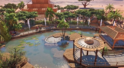 Planet Zoo Habitat, Flamingo Habitat, Zoo Decor, Zoo Boo, Zoo Games, Zoo Map, Zoo Project, Shelter Ideas, Zoo Architecture