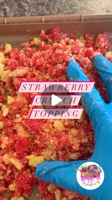 Kristy’s on Instagram: "Strawberry 🍓 Crunch Topping!!!! The FULL RECIPE is available via the link in my bio  #strawberrycrunch #strawberry #strawberries🍓 #strawberrycrunchcake #strawberrycrunchtopping #cake #cakedecorating #cakes #fyp #kristys #chefkristea" Strawberry Crunch Cups, Strawberry Crunch Crumble, Strawberry Crunch Cake, Conversation Pit, Strawberry Crunch, Crunch Recipe, Strawberry Dessert Recipes, Stick Butter, Crunch Cake