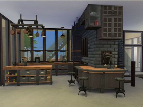 The Sims Resource: Industrial Loft by Danuta720 Sims Industrial Loft, Industrial Loft Sims 4, Industrial Bloxburg House, Sims 4 Apartment Download No Cc, Industrial Loft House, Modern Industrial House, Loft House Plans, Sims 4 Loft, Sims 4 Kitchen