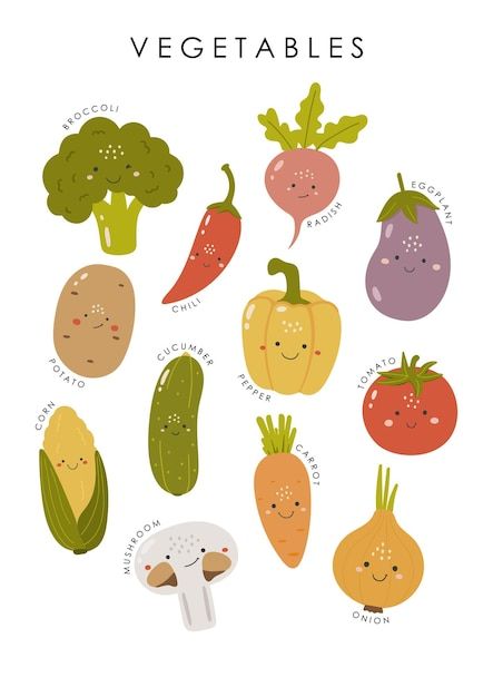 Cartoon Vegetables Illustration, Vegetable Printing Designs, Cute Vegetables Drawing, Veg Drawing, Cartoon Veggies, Veggie Drawings, Veggies Drawing, Veggies Illustration, Cute Food Illustration