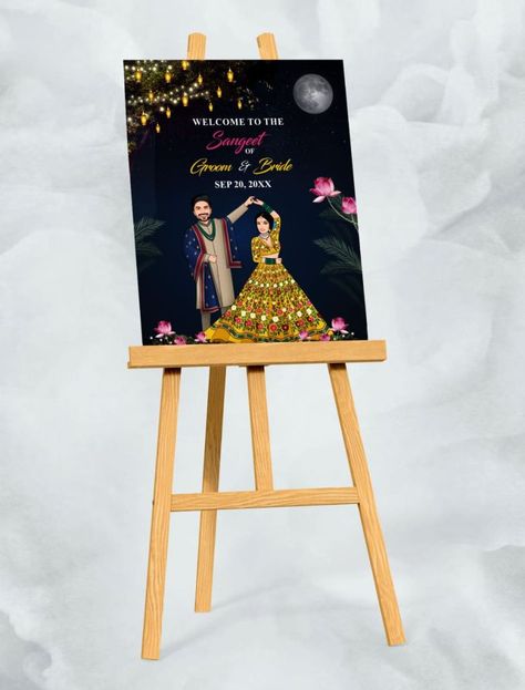 Easy Wedding Decor Ideas for Shadi Wala Ghar Easy Wedding Decor, Night Ceremony, Ceremony Signage, Ladies Sangeet, Sangeet Ceremony, Wedding Badges, Signage Board, Easy Wedding, Wedding Dress Jewelry