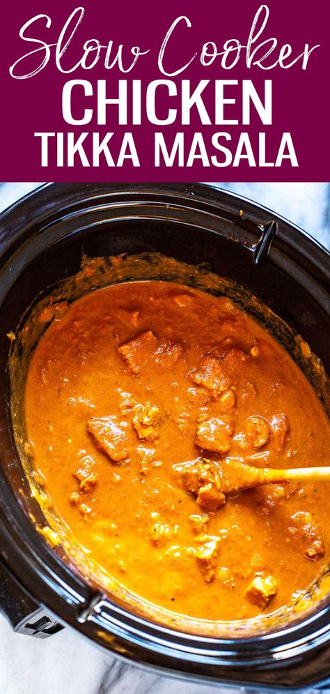 Slow Cooker Chicken Tikka Masala is a delicious, healthy way to enjoy Indian cuisine, and it cooks all day on low so you can enjoy a tasty curry after a long day without all the legwork! #slowcooker #chicken #tikkamasala Slow Cooker Chicken Tika Massala, Crockpot Tiki Masala, Tikki Marsala Chicken Crockpot, Tiki Marsala Chicken Crock Pot, Chicken Tika Crockpot, Homemade Chicken Tikka Masala, Chicken Tikka Marsala, Crock Pot Tikka Masala, Chicken Tika Massala