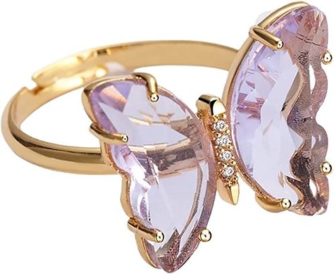 Couple Rings Gold, Purple Clothing, Open Cuff Ring, Spinel Jewelry, Vampire Diaries Stefan, Purple Rings, Kids Rings, Pale Purple, Crystal Butterfly