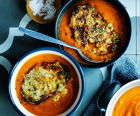 The humble pumpkin soup gets a lift with the addition of fontina and herbs in this traditional Italian take. Best Pumpkin Soup Recipe, Pumpkin Soup Recipes, Soup Cheese, Spiced Pumpkin Soup, Olive Magazine, Fontina Cheese, Pumpkin Soup Recipe, Soup And Stew, Spring Vegetables