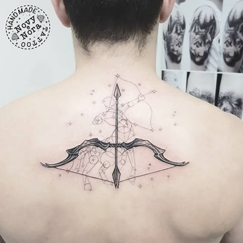 Sagittarius Bow and Arrow • Archer • Constellation Tattoo | Tattoo Ideas and Inspiration | novytattoo_handmade_studio Sagittarius Bow And Arrow, Archer Constellation, Bow Arrow Tattoos, Archery Tattoo, Archer Tattoo, Sagittarius Tattoo Designs, Aquarius Constellation Tattoo, Tattoo Arrow, Taurus Constellation Tattoo