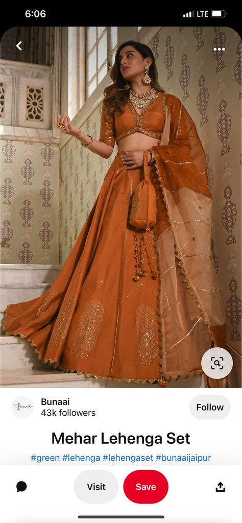 Rust Colour Lehenga, Lehenga For Dark Skin Tone, Designer Lehnga Unique, Orange Lehenga Colour Combinations, Rust Orange Lehenga, Burnt Orange Lehenga, Orange Choli, Rust Lehenga, Lehenga Simple