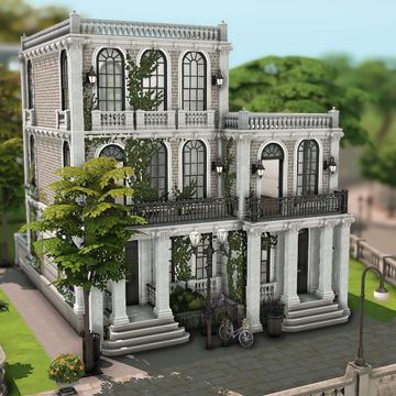 City Townhouse, Sims 4 Small Luxury House, Sims London House, French House Sims 4, Best Bloxburg Houses, Sims 4 Maxis Match House, Sims Parisian House, Townhouse Ideas, Sims 4 House With Cc