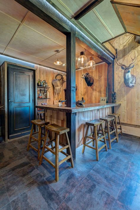 Man Cave Creation - Redding Ca - Rustic - Home Bar - Seattle - by StockWall Construction Inc. | Houzz Slat Walls, Wood Slat Wall, House Bar, Party Barn, Cabins And Cottages, Slat Wall, Bar Ideas, Shop Ideas, Outdoor Bar