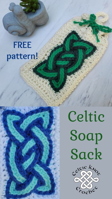 Crochet Soap Sack - FREE pattern by Celtic Knot Crochet Crochet Sack Bag, Celtic Crochet Patterns Free, Crochet Celtic Knot, Irish Crochet Patterns Free, Celtic Crochet, Crochet Celtic, Celtic Knot Crochet, Soap Sack, Irish Crochet Patterns