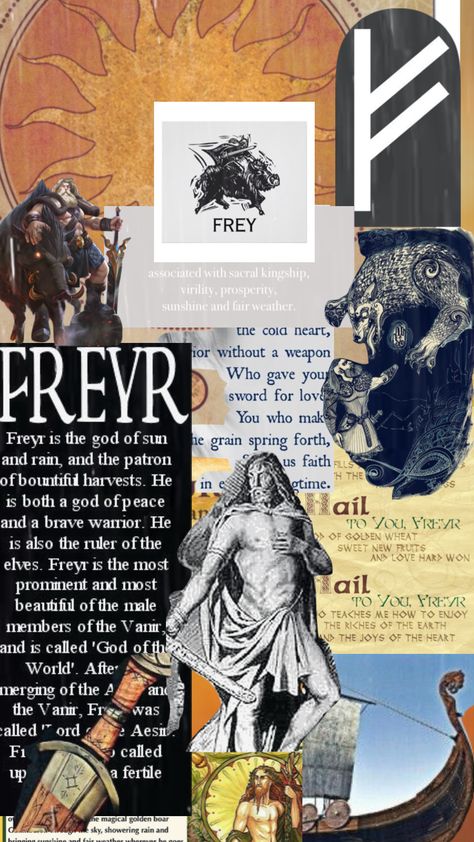 #norse #norsemythology #mythical #mythology #frey #freyr #norsegod #god #gods #aesthetic #moodboard #collage #yellow #sun Freyr God Aesthetic, Norse Mythology Wallpaper, Freyr Norse Mythology, Norse Mythology Aesthetic, Freyr God, Gods Aesthetic, Norse Paganism, Scandinavian History, Romance Story