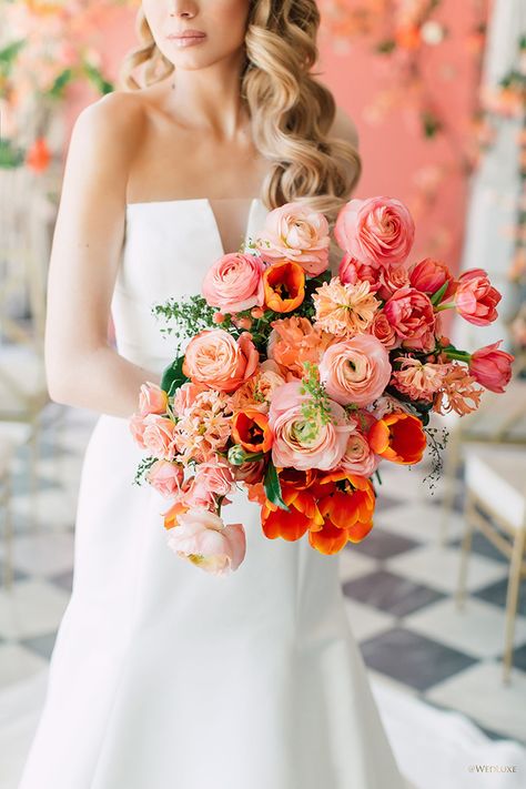 Summer Wedding Bouquets, Wedding Event Design, Coral Wedding, Wedding Set Up, Orange Wedding, Peach Wedding, Orange And Pink, Bouquet Of Flowers, Wedding Florals