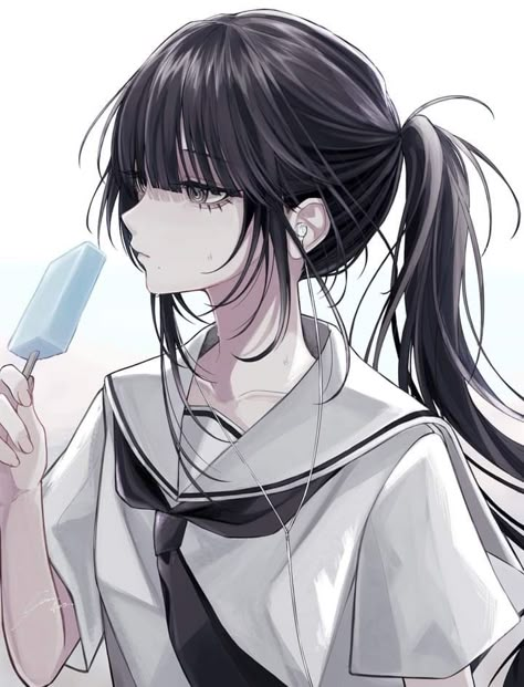 Anime Ponytail, Scary Animals, Anime Black Hair, 캐릭터 드로잉, Anime Pictures, Long Black Hair, Anime Wall Art, Digital Art Anime, Anime Drawings Boy