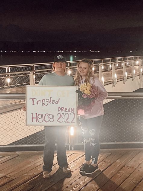 Tangled Hoco Proposal, Tangled Hoco, Prom Proposal Ideas, Hoco 2022, Cute Homecoming Proposals, Couple Ideas, Hoco Proposals, Prom Proposal, I Have A Dream