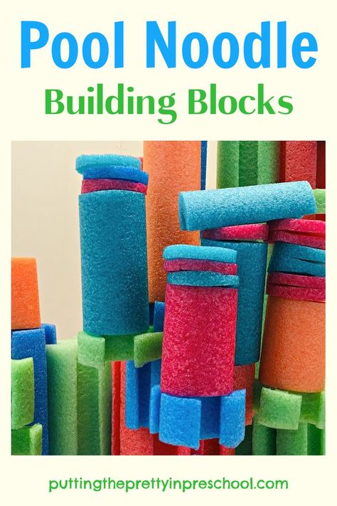 Pool noodle building blocks are fantastic in the block corner or as loose parts. This is a STEAM activity you will want to try. Building Block Activities For Preschoolers, Pool Noodle Building Blocks, Ocean Theme Block Center Preschool, Pool Noodle Building, Ocean Block Center Preschool, Block Area Ideas For Toddlers, Block Corner Ideas Preschool, Block Area Ideas, Building Activities For Preschoolers