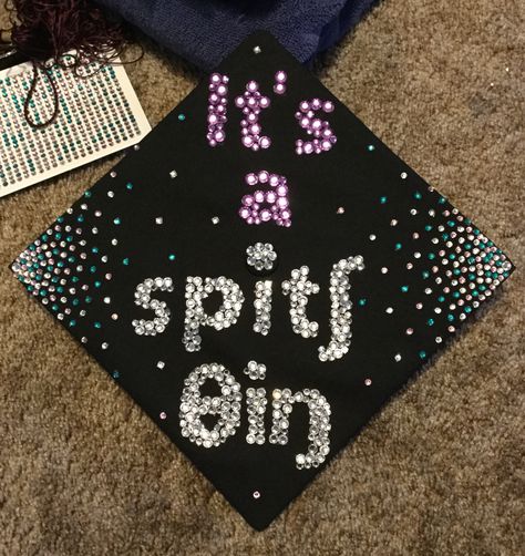 SLP graduation cap idea  I printed this text in this size on paper, cut it out, and traced it on the cap in chalk. I made sure to line up the "i" in speech with the cap button. I bought sticky backed rhinestones of my choice from a craft store. I used hot glue to adhere the rhinestones to the cap. It's been 4 years and not 1 rhinestone has fallen off. Slp Cap Decoration Graduation, Slp To Be Grad Cap, Slp Cap Decoration, Slpa Graduation Cap, Speech Language Pathology Graduation Cap, Graduation Cap Designs Speech Pathology, Slp Graduation Party, Future Slp Graduation Cap, Graduation Cap Designs Slp