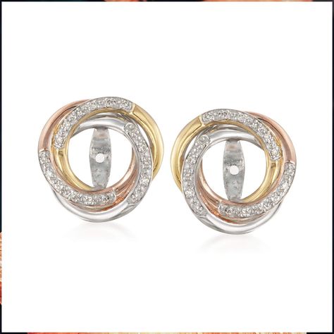 Ross-Simons 0.10 ct. t.w. Diamond Swirl Earring Jackets in Tri-Colored Sterling Silver Convertible Jewelry, Diamond Earring Jackets, Convertible Earrings, Black Diamond Earrings Studs, Black Diamond Studs, Diamond Solitaire Earrings, Diamond Birthstone, Earring Jackets, Color Earrings