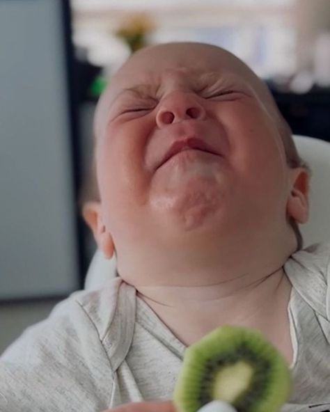 Baby has hilarious reaction to kiwi taste 🥝 | What a reaction to kiwi this is 🤣🥝 | By Tyla Baby Kiwi, Sour Foods, Make Funny Faces, Baby Faces, Baby Eating, Kiwi Fruit, Baby Makes, Having A Bad Day, Summer Kids