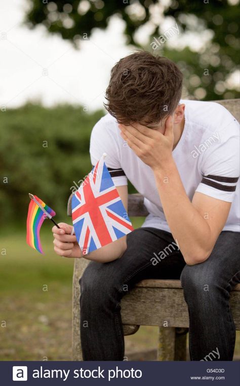 Stock image Man has his head in his hands with a british UK england flag and lgbtq+ rainbow flag. He is sufferinf Rw&rb Fanart, Rwrb Wallpaper, Casey Mcquiston, Stock Photos Funny, Image Meme, Funny Poses, Draw The Squad, Human Poses Reference, Silly Images