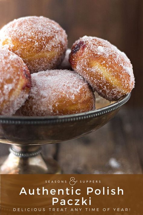 Traditional, Authentic Polish Paczki recipe, with jam filling. Traditionally made and eaten on Fat Thursday or Fat Tuesday. Paczki Recipe, Polish Food Traditional, Polish Desserts, Homemade Donuts Recipe, Ukrainian Recipes, Czech Recipes, Homemade Donuts, Doughnut Recipe, Sweet Rolls