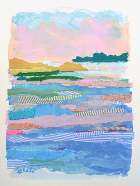 Spring Crush by Karin Olah Karin Olah, Paper Image, Coastal Modern, Hand Dyed Fabric, Artistic Inspiration, Abstract Landscape Painting, Modern Fabric, Vintage Textiles, Blue And Pink