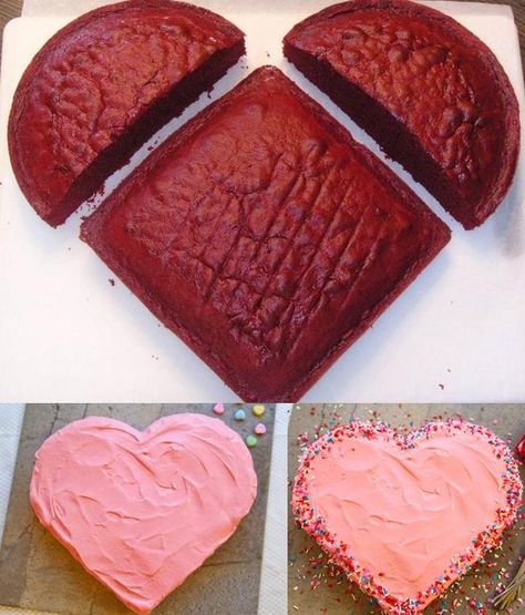 Here's how to make a heart shaped "Cake" in your "Pan" :) Use a Square and a Circle Pan - Cut the circle in half and make your heart ;)    This might also come in handy on that other Febrary holiday everyone loves....Happy Presidents Day!! ;)    P.S. Use the same size pan for both - ex. if you use an 8 in square pan, then use an 8 in Circle pan :) Cake Pops Brownie, Dessert Thermomix, Heart Shaped Cake, Shaped Cakes, Shaped Cake, Heart Shaped Cakes, Valentines Day Cakes, Hari Valentine, Heart Cake