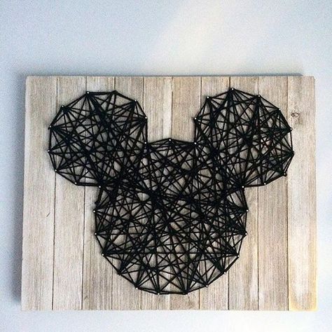 One of our favorite DIYs we've done is our Mickey String wall art. @ashleyadavis created the string art on a board and it looks just so cute and perfect. ❤️ You can find it on our blog! Disney String Art, Mickey Room, Ashley Davis, Diy String Art, Disney Room, Disney Room Decor, Nail String, String Wall Art, Mouse Crafts