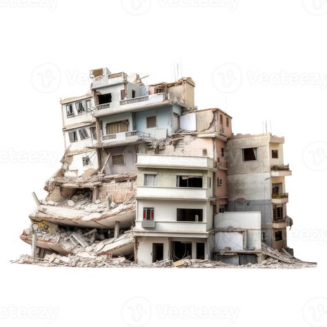 Destroyed building after earthquake isolated on transparent background - Demolished building. Destroyed Building, Demolished Buildings, Abstract Art Images, Ap Art, Old Buildings, Free Png, Surrealism, Art Inspo, Transparent Background