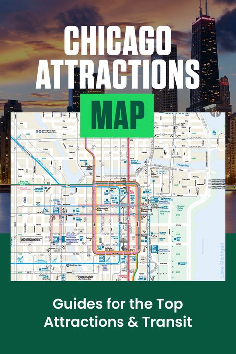 Chicago Tourist Map, Chicago Attractions Map, Chicago El Train, Chicago Neighborhoods Map, 360 Chicago, Chicago Metro, Visiting Chicago, Map Of Chicago, Transport Map