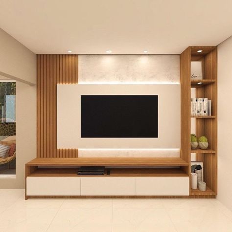 Back Tv Wall Decor, Tv Unit With Partition Design, Tv Unit Decor Modern, Minimal Tv Wall Design, Tv Cabinet Design For Living Room, Tv Shelf Design, Tv Wall Units, Modern Tv Room, Modern Tv Unit Designs