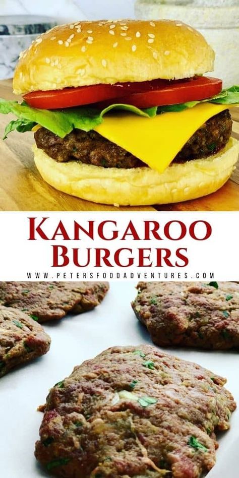 Kangaroo Burgers (Video) - Peter's Food Adventures Kangaroo Meat Recipes, Kangaroo Recipe, Burger Mix, Game Meat, Food Resources, Game Recipes, Meat Recipe, Patties Recipe, Australian Food