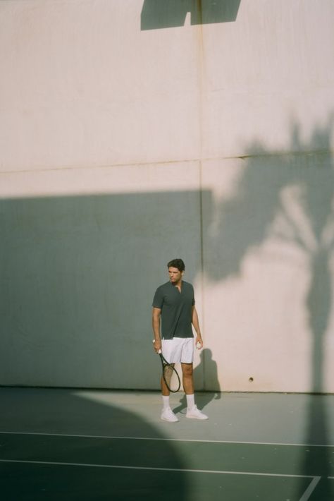 The Jacques Tennis Capsule Collection is For Guys Who Want to Look Good on and Off the Court - Vogue Tennis Guys Aesthetic, Tennis Fits Men, Tennis Men Aesthetic, Tennis Photo Ideas, Tennis Outfits Men, Tennis Court Photoshoot Men, Tennis Photoshoot Ideas Men, Tennis Aesthetic Men, Tennis Moodboard