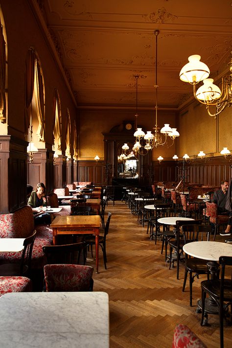 Viennese Coffee House, Traditional Restaurant Interior Design, Traditional Cafe, Vienna Coffee House, Bookstore Cafe, Pub Design, Rustic Restaurant, Coffee Shop Aesthetic, French Cafe